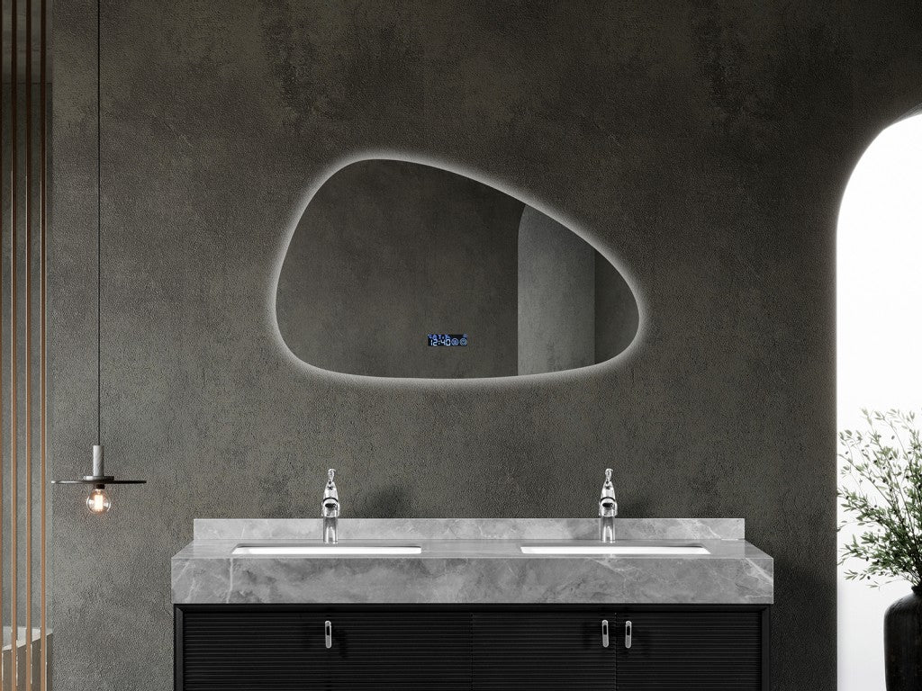 Tess | LED Badkamerspiegel – Organisch Design met Klok, Verwarming & Touchbediening - 80cm tot 180cm breed