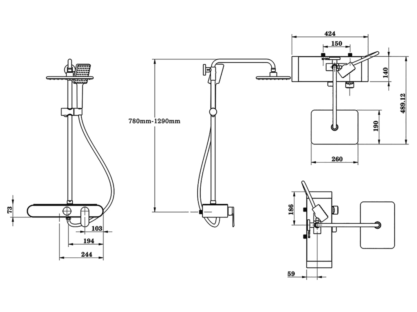 Design Regendouche Mat Zwart Set Lava – 3 functies – Mengkraan – Luxe Digitaal Display - Zonder stroom