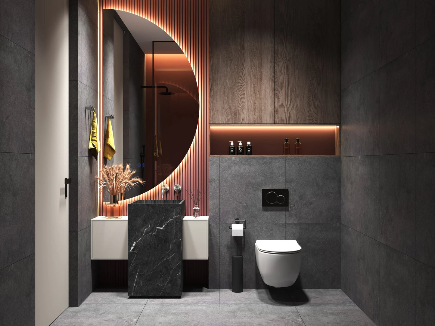 Jill Rechts | LED Badkamerspiegel – Halfrond Design met Verwarming, Touchbediening & Indirect Licht – 40 cm tot 80 cm breed