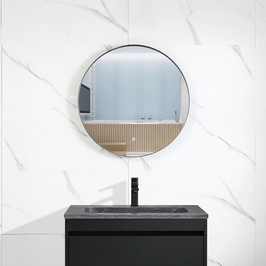 Nero Belluno I Badkamerspiegel met zwarte rand – 50cm tot 100cm diameter