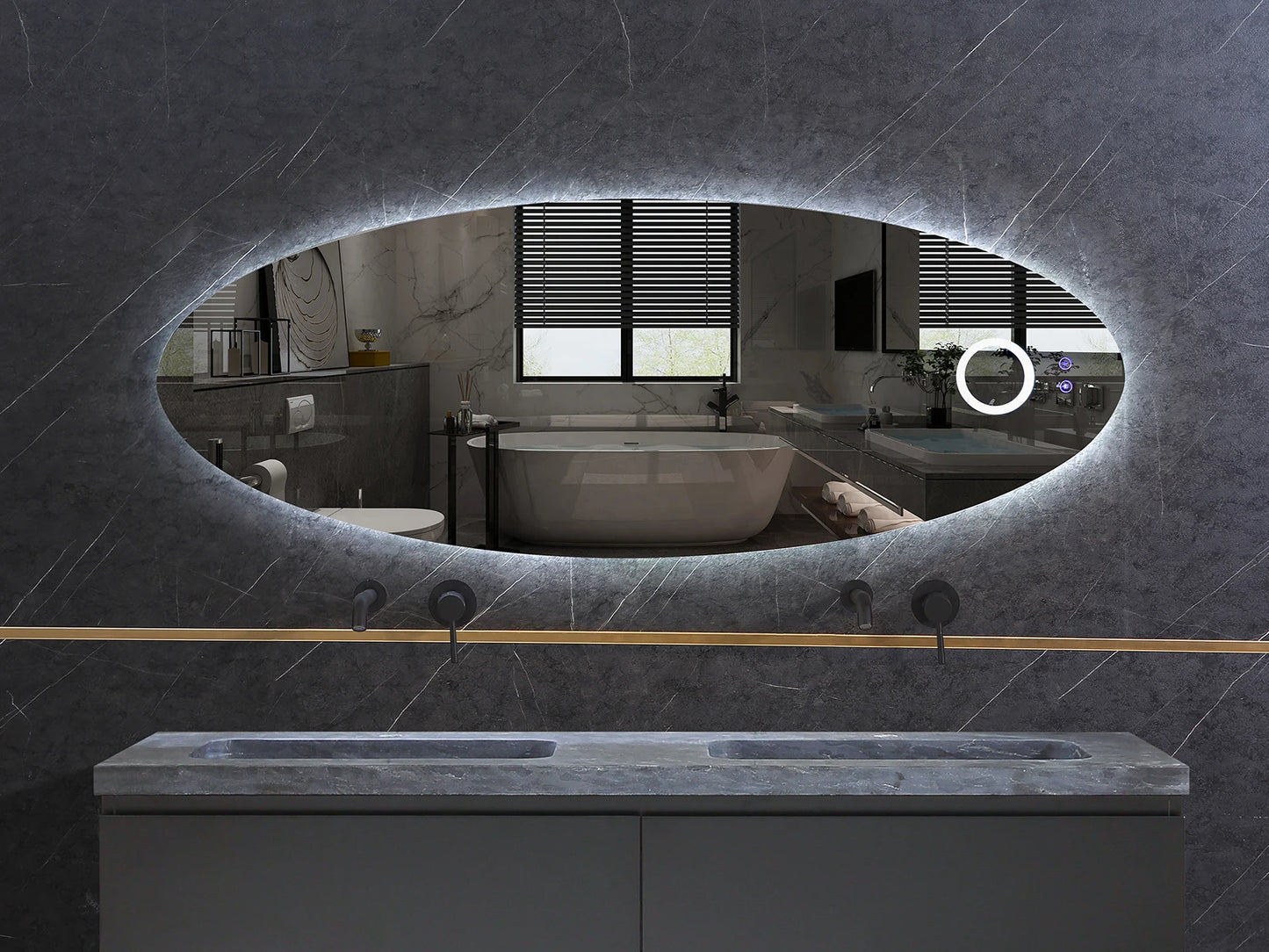 Etty | LED Badkamerspiegel – Organisch Design met Vergrotingsspiegel & Verwarming