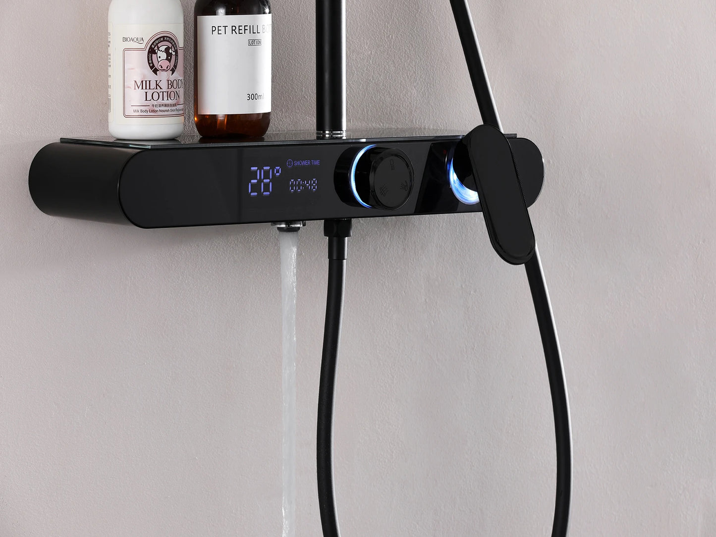 Design Regendouche Mat Zwart Set Lava – 3 functies – Mengkraan – Luxe Digitaal Display - Zonder stroom