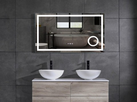 Iris | LED Badkamerspiegel – Met Digitale Klok, Voorverlichting & Verwarming - 80cm tot 200 cm breed