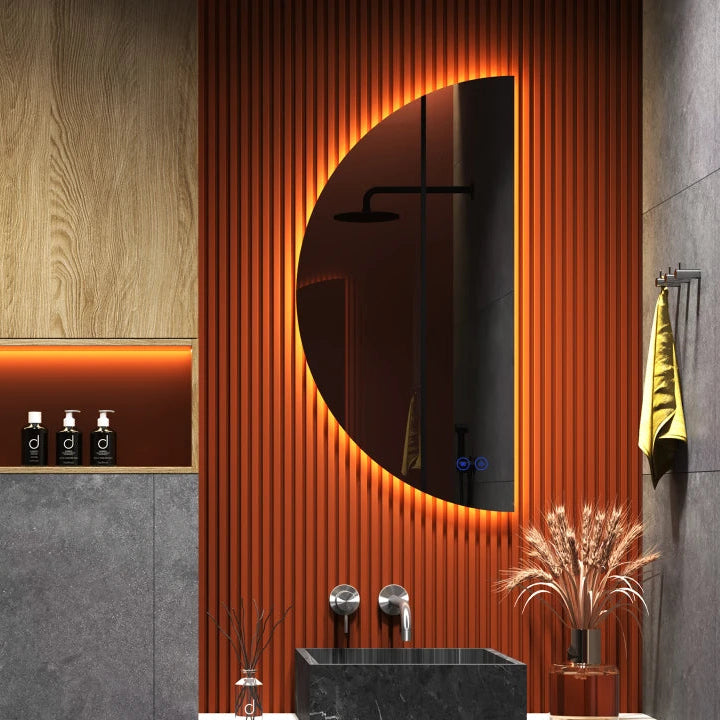 Jill Links | LED Badkamerspiegel – Halfrond Design met Verwarming, Touchbediening & Indirect Licht – 40 cm tot 80 cm breed