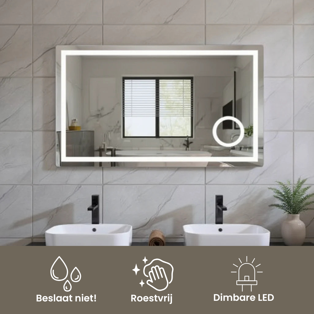 Iris | LED Badkamerspiegel – Met Digitale Klok, Voorverlichting & Verwarming - 80cm tot 200 cm breed