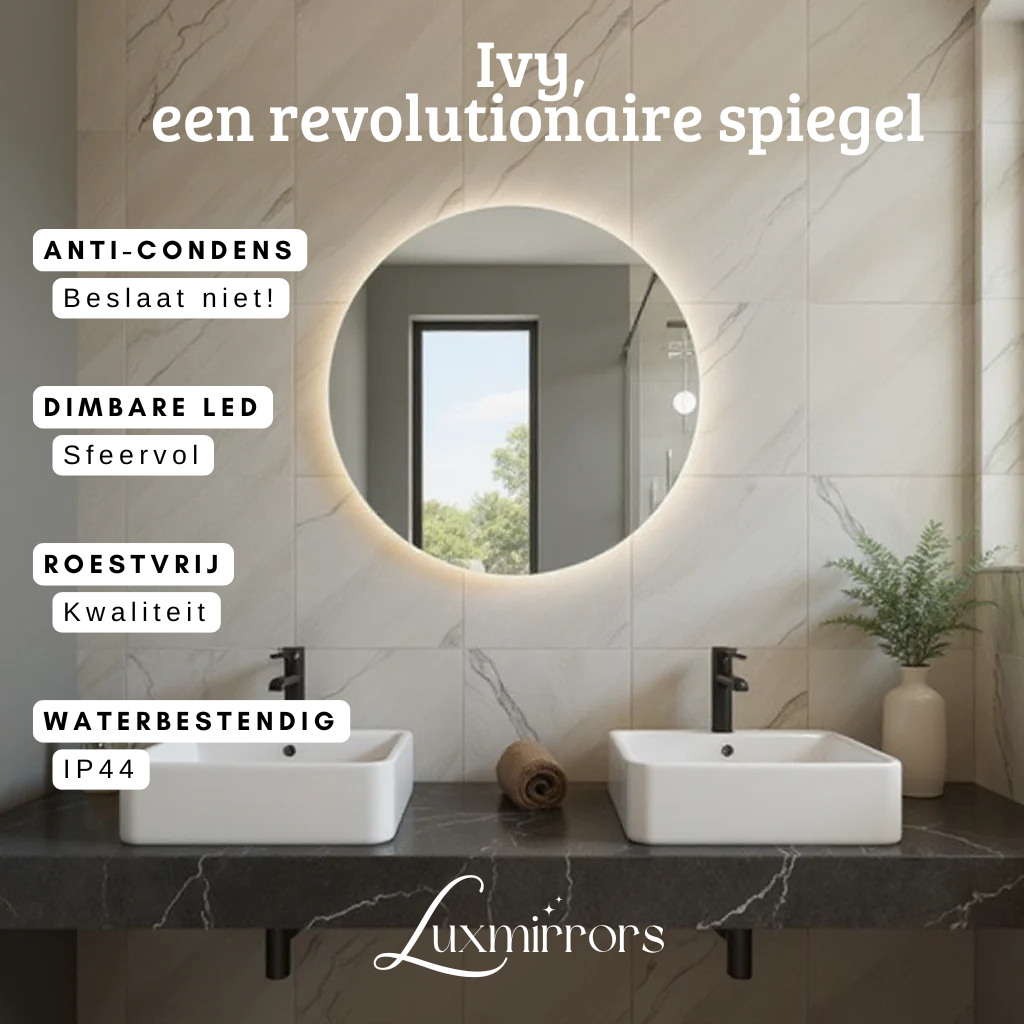 Ivy | LED Badkamerspiegel Rond Design met Verwarming & Touchbediening – 80cm tot 120 cm diameter