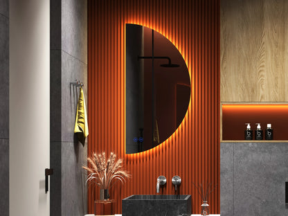 Jill Rechts | LED Badkamerspiegel – Halfrond Design met Verwarming, Touchbediening & Indirect Licht – 40 cm tot 80 cm breed