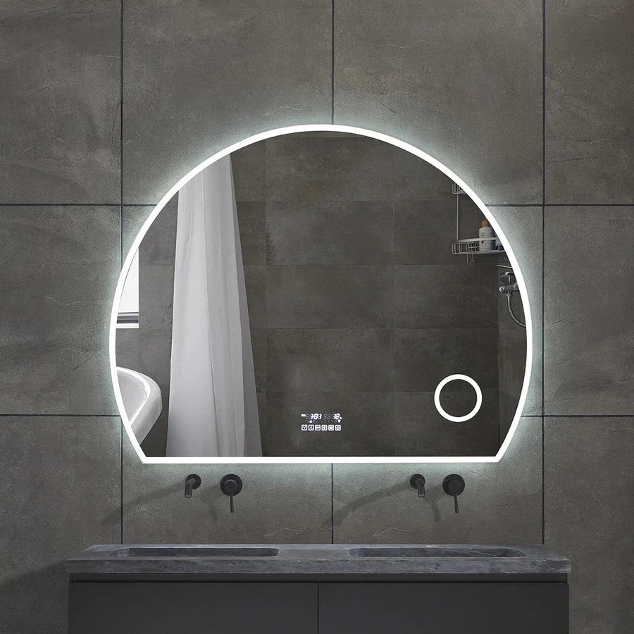 Hannah | LED Badkamerspiegel – Bluetooth & Speakers, Halfrond Design met Verwarming & 3 Kleuren Dimbaar – 80cm tot 120cm breed