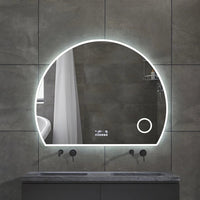 Hannah | LED Badkamerspiegel – Bluetooth & Speakers, Halfrond Design met Verwarming & 3 Kleuren Dimbaar – 80cm tot 120cm breed
