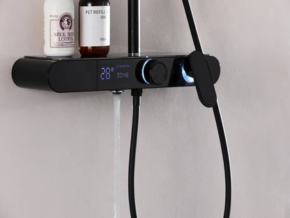 Design Regendouche Mat Zwart Set Lava – 3 functies – Mengkraan – Luxe Digitaal Display - Zonder stroom