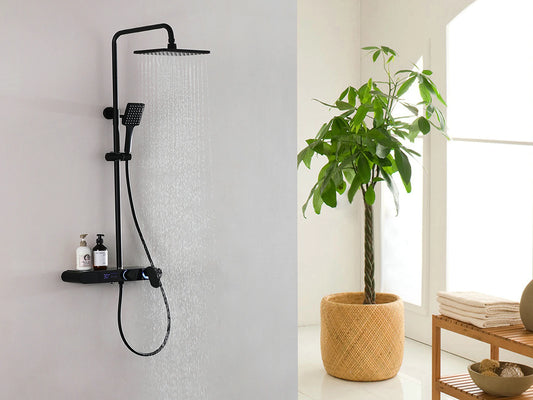Design Regendouche Mat Zwart Set Lava – 3 functies – Mengkraan – Luxe Digitaal Display - Zonder stroom