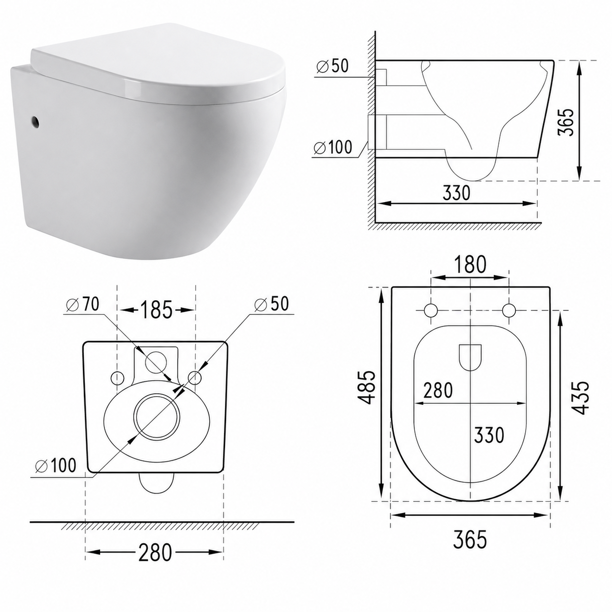 Hangend Rimless Toilet | Marco – Softclose Zitting, Glans Wit Keramiek