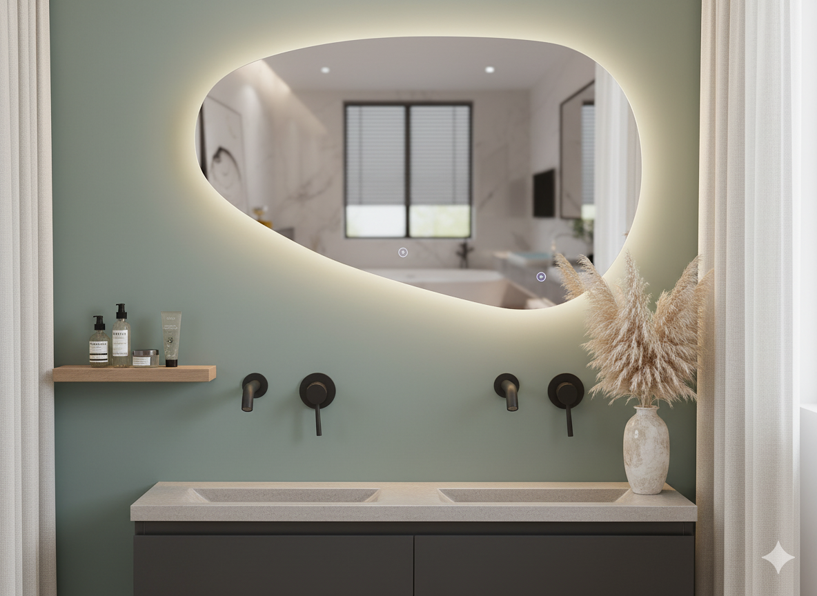 Darla Rechts | LED Badkamerspiegel – Organisch Design met Verwarming & Touchbediening – 80cm tot 180 cm breed