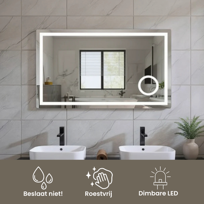 Iris | LED Badkamerspiegel – Met Digitale Klok, Voorverlichting & Verwarming - 80cm tot 200 cm breed