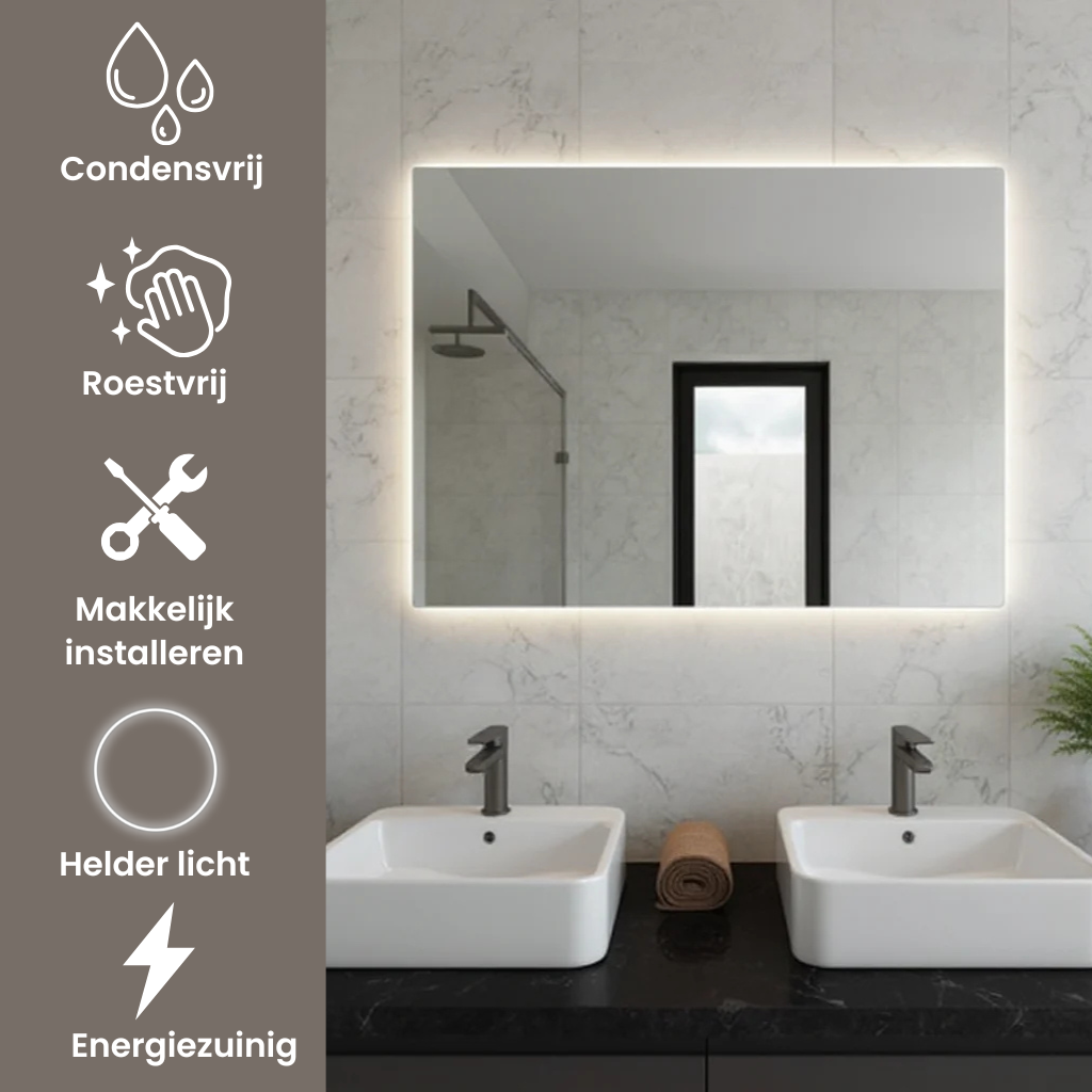 Ives | LED Badkamerspiegel – Langwerpig Design met Verwarming & Touchbediening – 80cm tot 200 cm breed