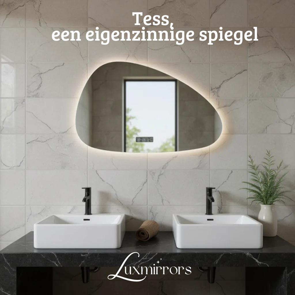 Tess | LED Badkamerspiegel – Organisch Design met Klok, Verwarming & Touchbediening - 80cm tot 180cm  breed