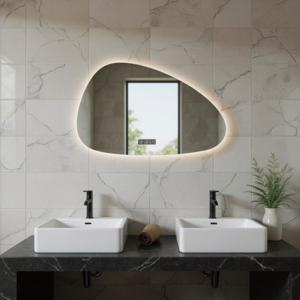 Tess | LED Badkamerspiegel – Organisch Design met Klok, Verwarming & Touchbediening - 80cm tot 180cm  breed