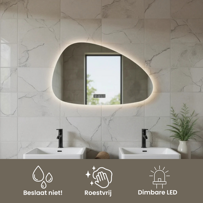 Tess | LED Badkamerspiegel – Organisch Design met Klok, Verwarming & Touchbediening - 80cm tot 180cm  breed