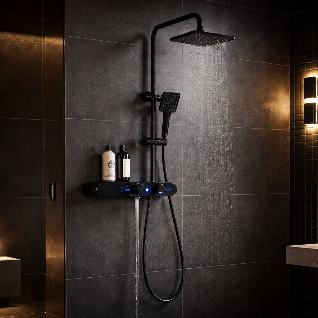 Design Regendouche Mat Zwart Set Lava – 3 functies – Mengkraan – Luxe Digitaal Display - Zonder stroom