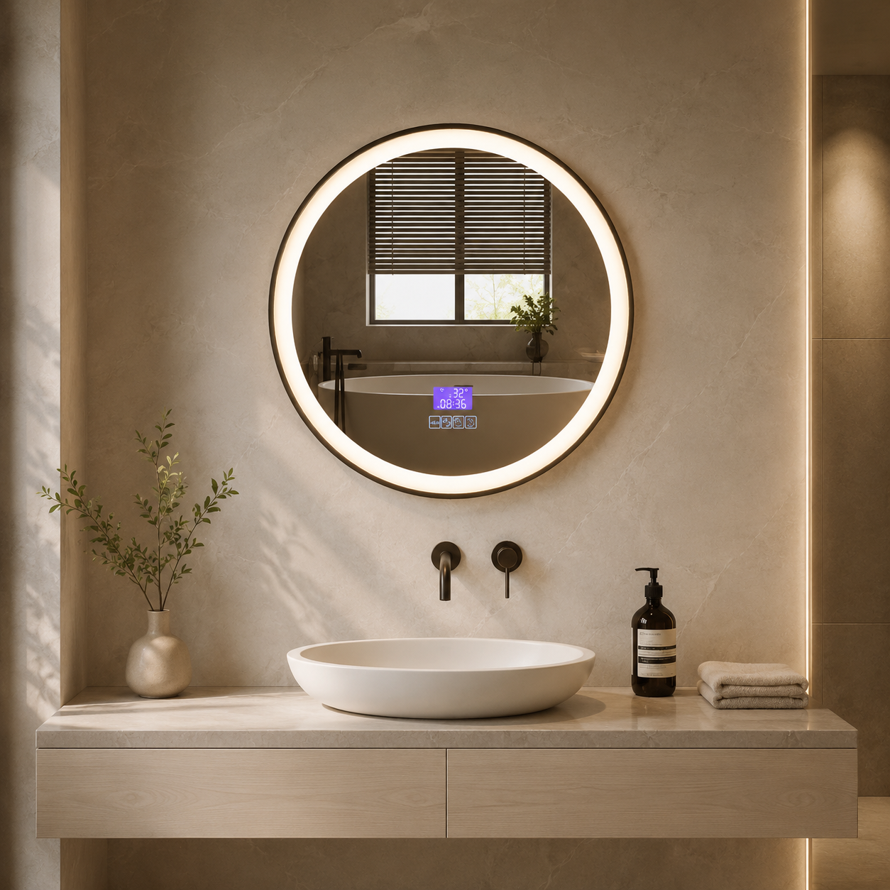 Luna Sound I LED Badkamerspiegel met Bluetooth – 40cm tot 100cm diameter