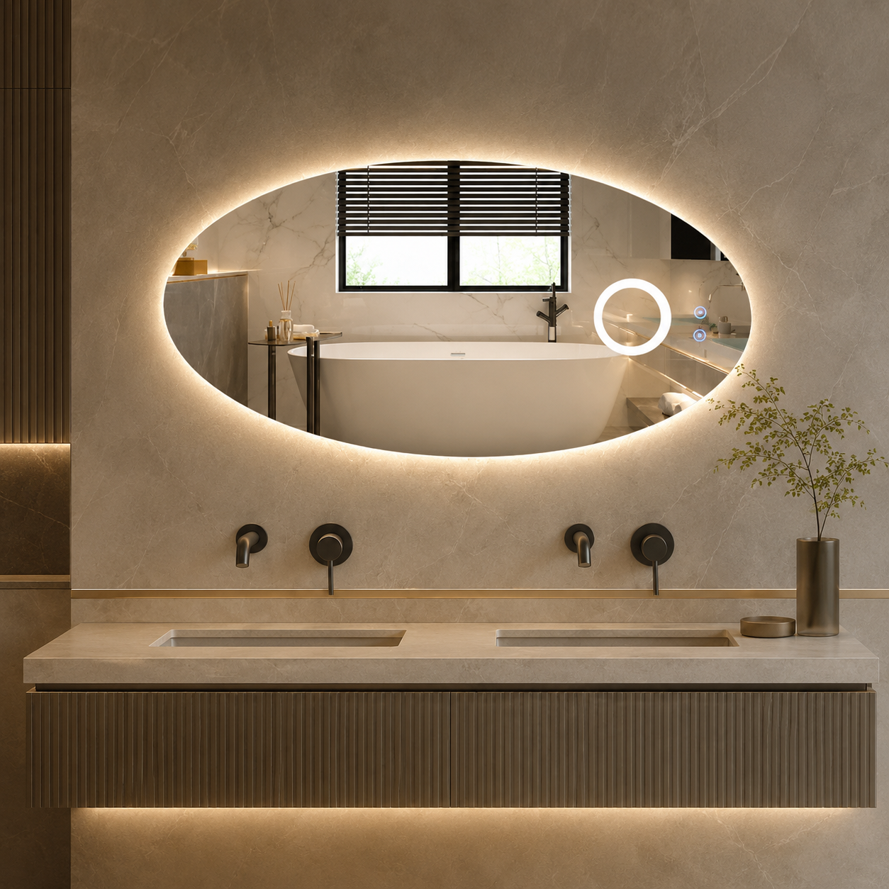 Monza | LED Badkamerspiegel met Vergrotingsspiegel & Verwarming – 100cm tot 160cm breed