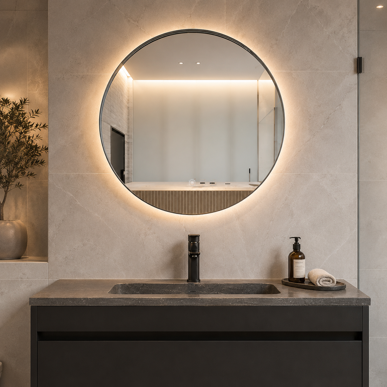 Nero Belluno I Badkamerspiegel met zwarte rand – 50cm tot 100cm diameter