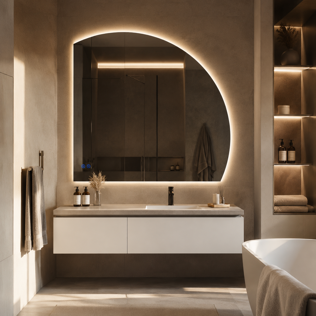 Padova XL I LED Badkamerspiegel  Luxe Halfrond Design met Verlichting – 150x150cm